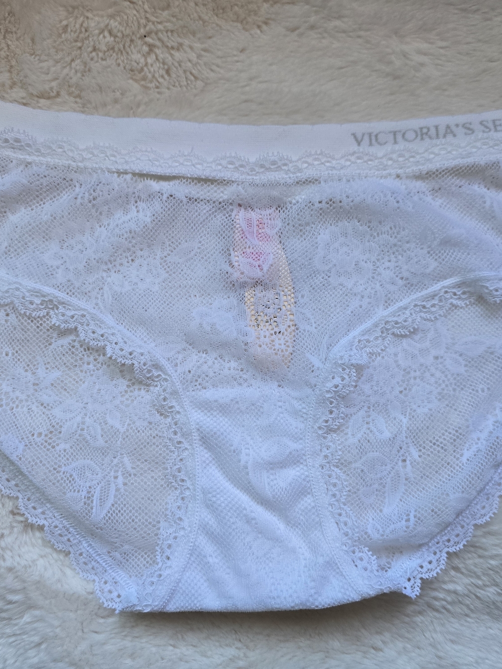 Victoria's Secret White Lace Bikini Panty with Pink Bow